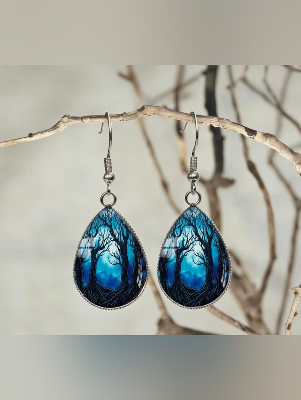 $8 Each Or Bundle 5/$20 Blue Teardrop Haunted Forest Halloween Earrings